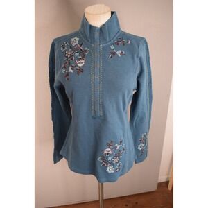 Sundance Thermal Embroidered Top Medium Floral Mock Neck Pullover Top Womens